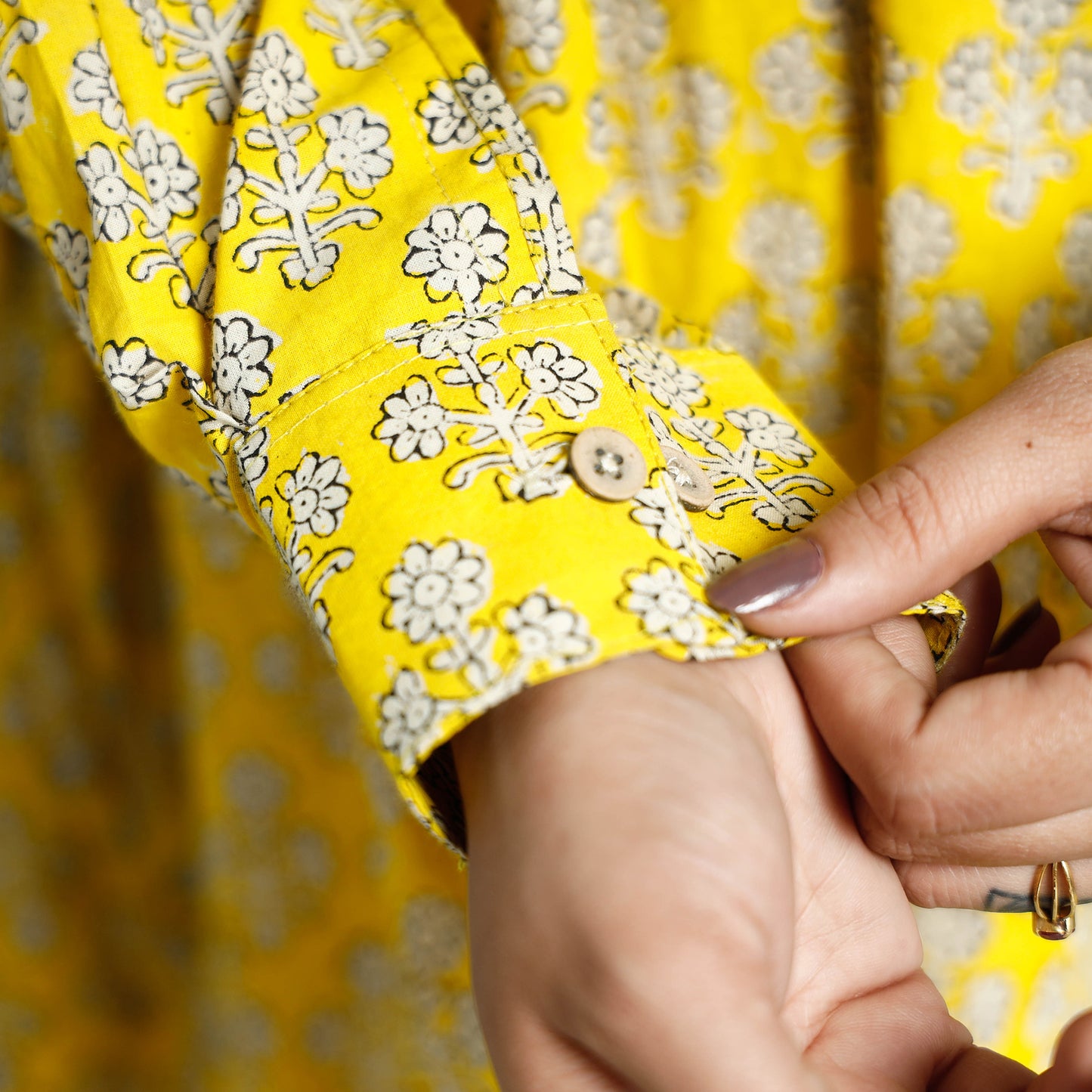 Yellow - Bagru Block Printed Cotton Flared Dress
