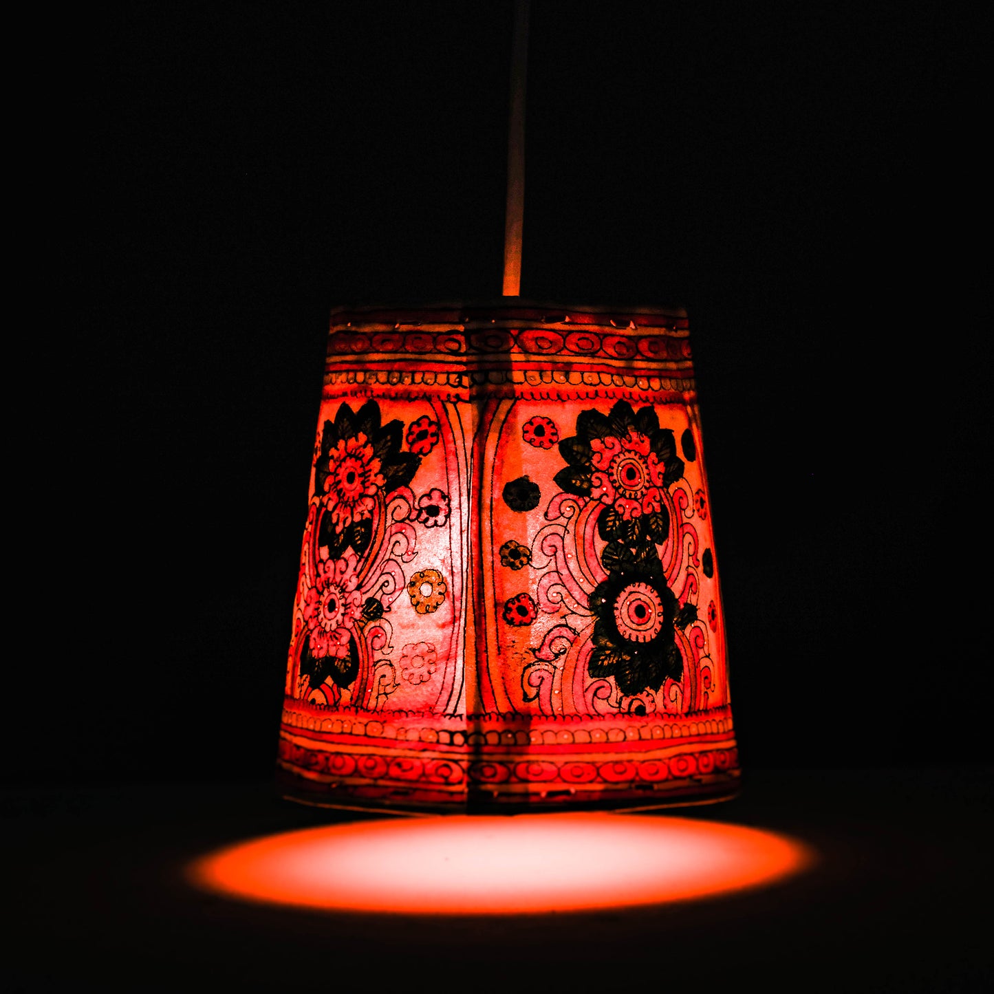 Handpainted Tholu Bommalata Leather Hanging Lamp