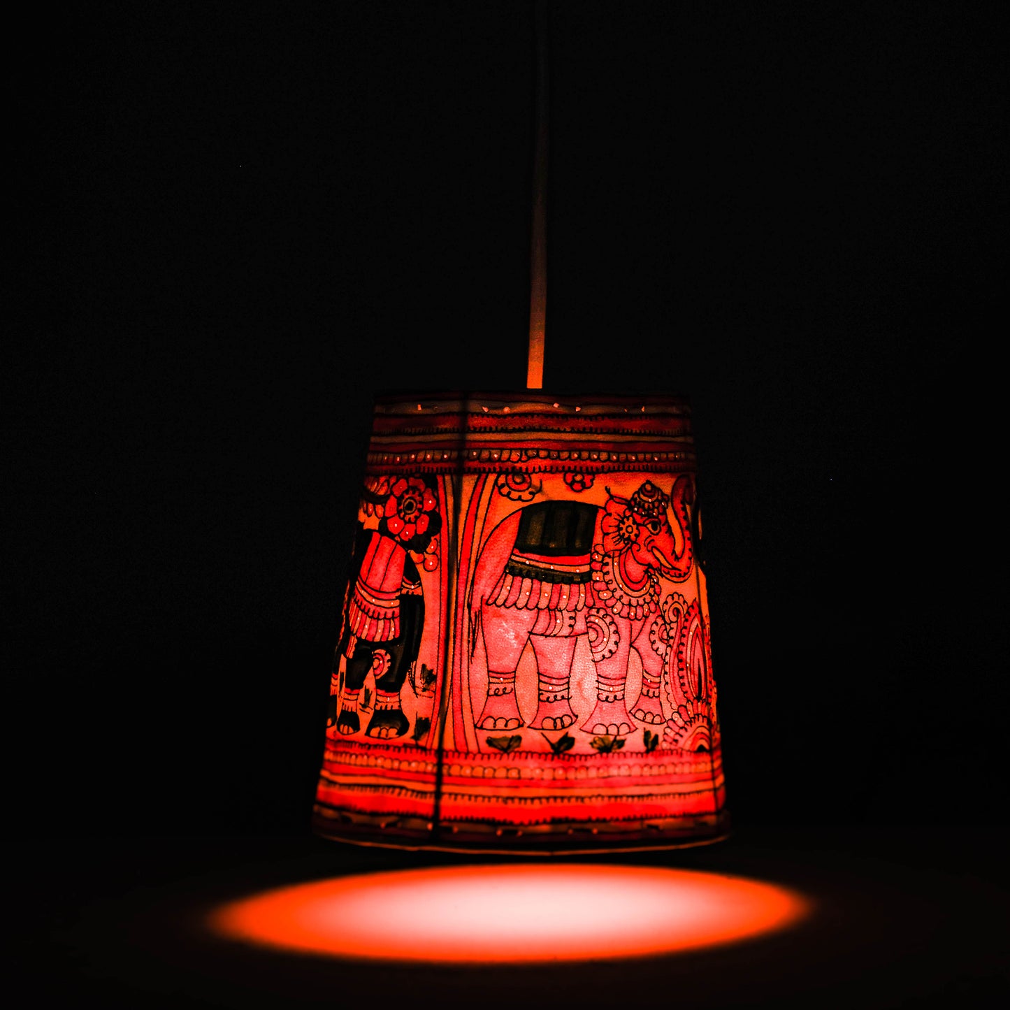 Handpainted Tholu Bommalata Leather Hanging Lamp