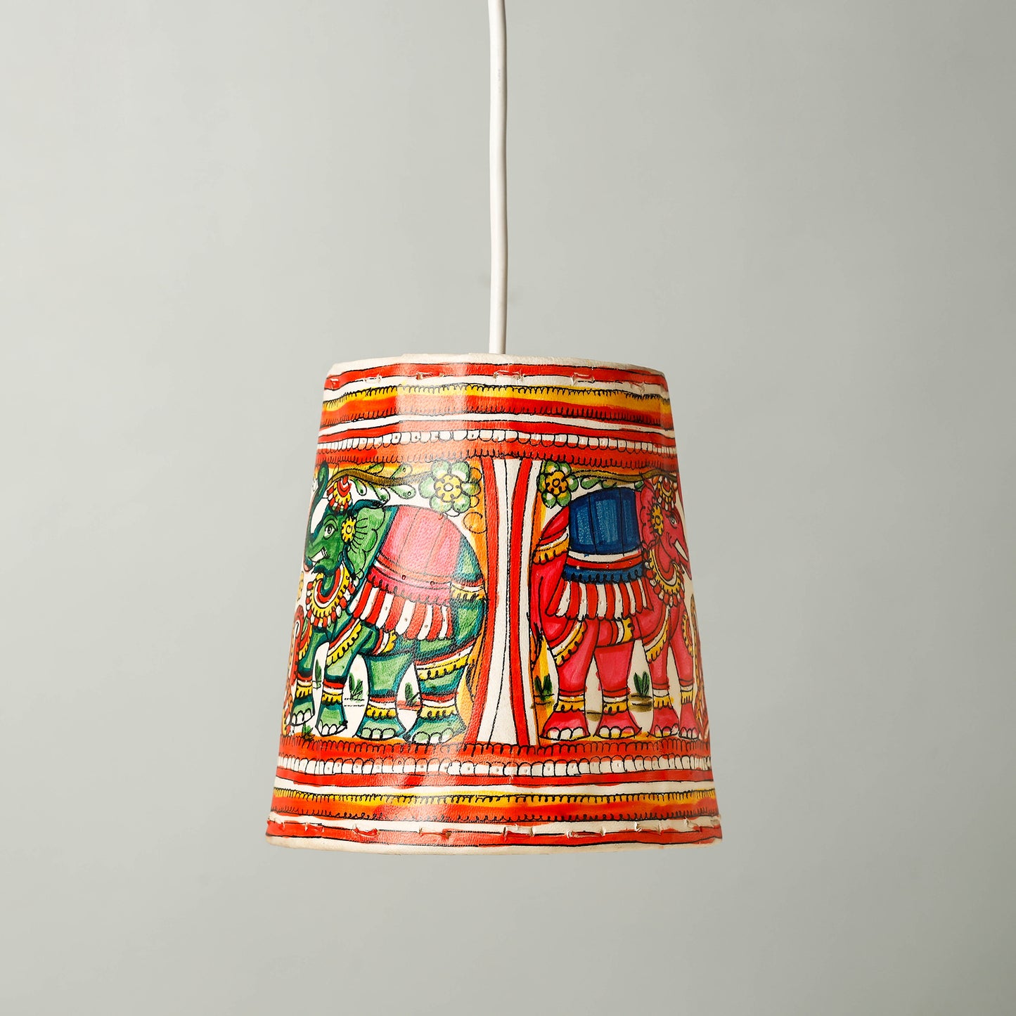 Handpainted Tholu Bommalata Leather Hanging Lamp