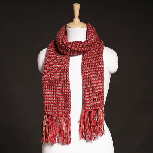 Pink - Kumaun Hand Knitted Woolen Muffler (90 in)