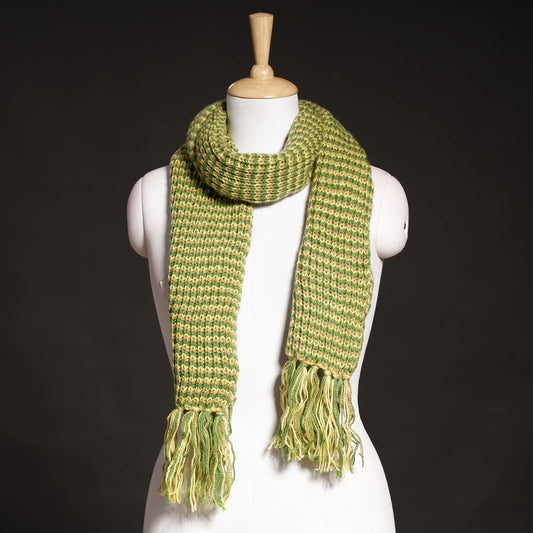 Green - Kumaun Hand Knitted Woolen Muffler (90 in)