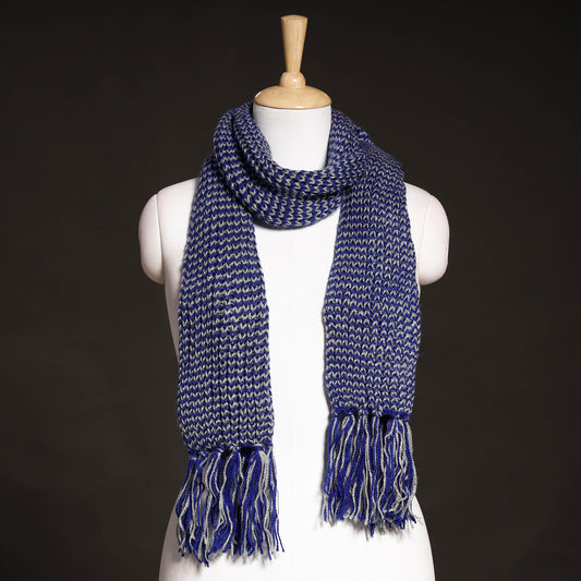 Blue - Kumaun Hand Knitted Woolen Muffler (90 in)