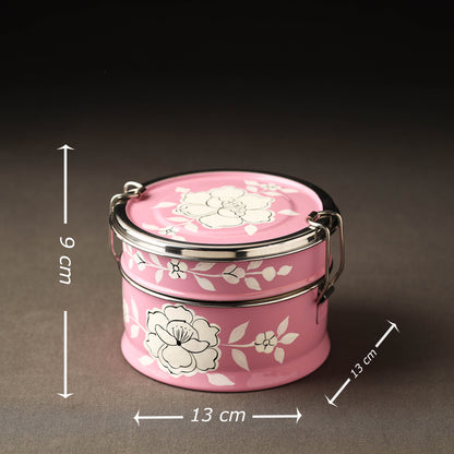 Kashmir Enamelware Floral Handpainted Stainless Steel 2 Tier Round Lunch Box