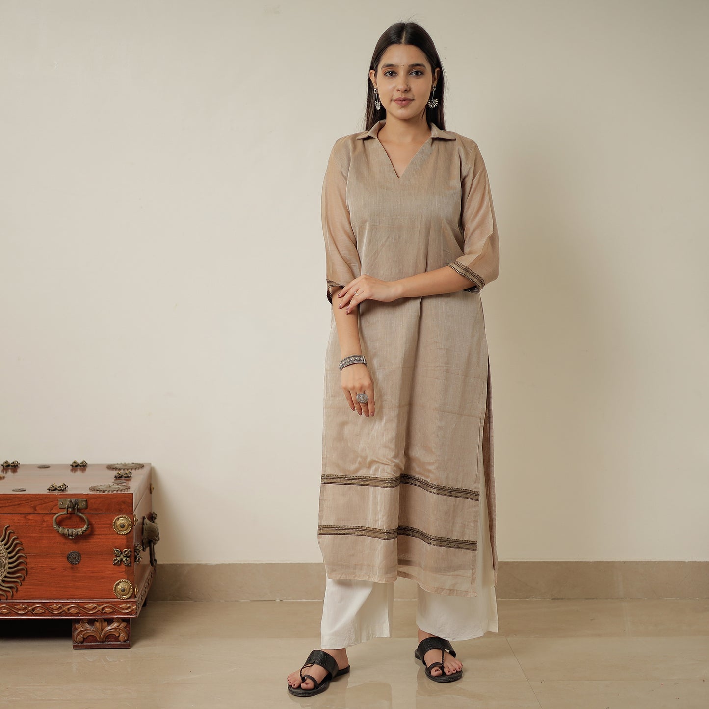 Brown - Dharwad Mercerised Cotton Straight Kurta 03