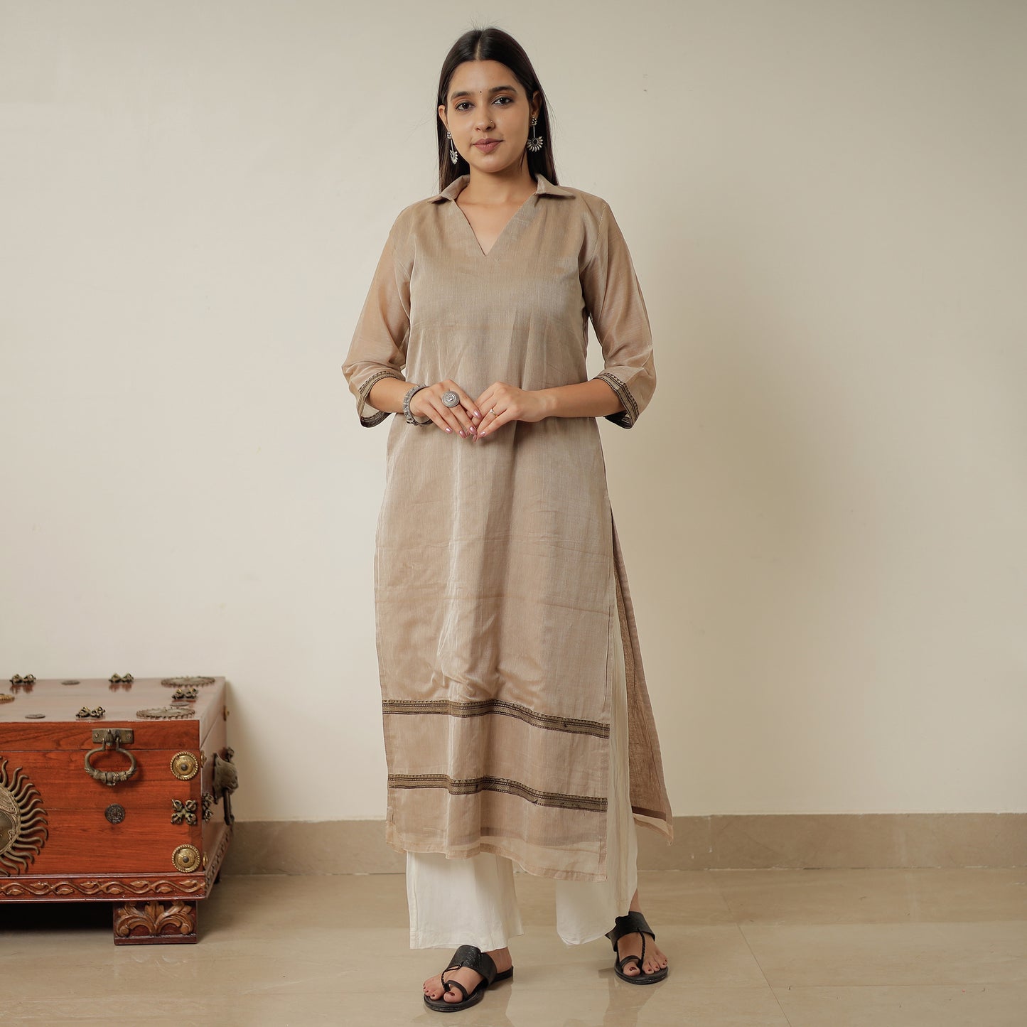 Brown - Dharwad Mercerised Cotton Straight Kurta 03