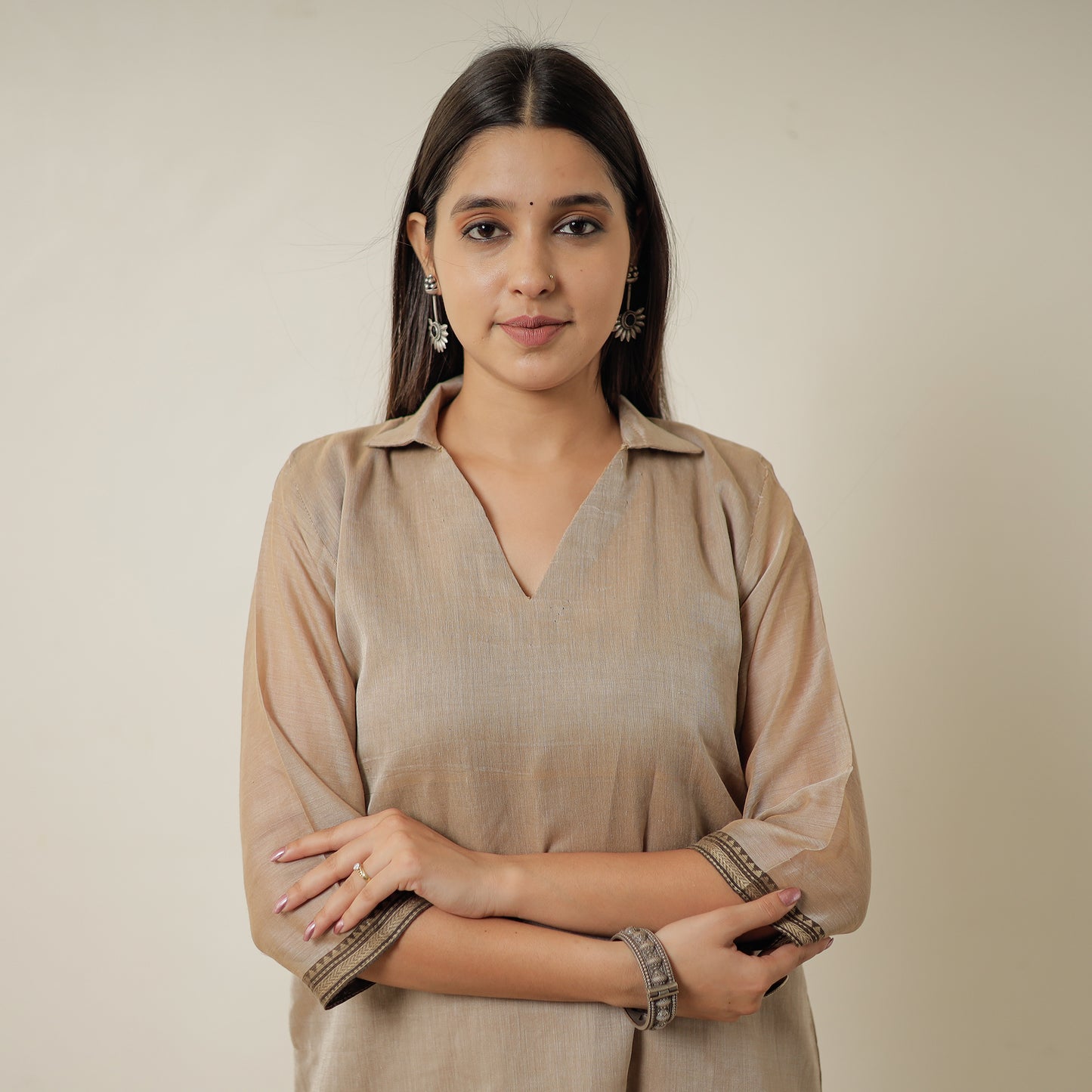 Brown - Dharwad Mercerised Cotton Straight Kurta 03