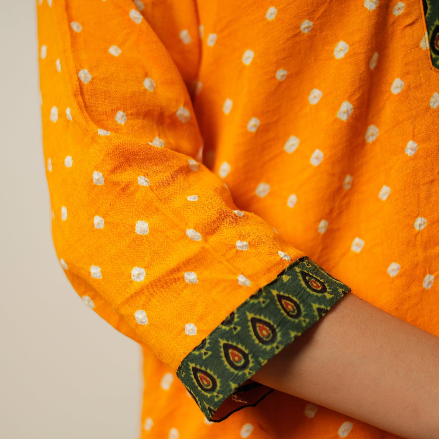 Orange - Bandhani Tie-dye Cotton Long Straight Kurta 05