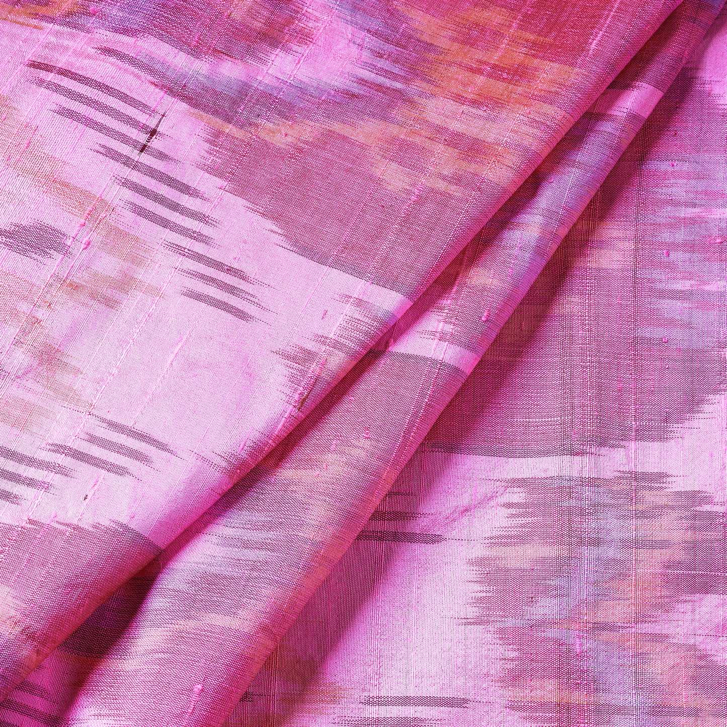 Pink - Puttapaka Ikat Weave Handloom Pure Raw Silk Fabric