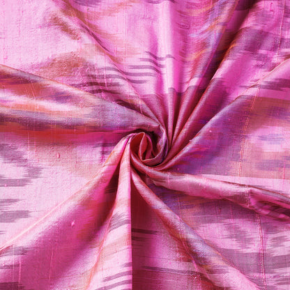 Pink - Puttapaka Ikat Weave Handloom Pure Raw Silk Fabric