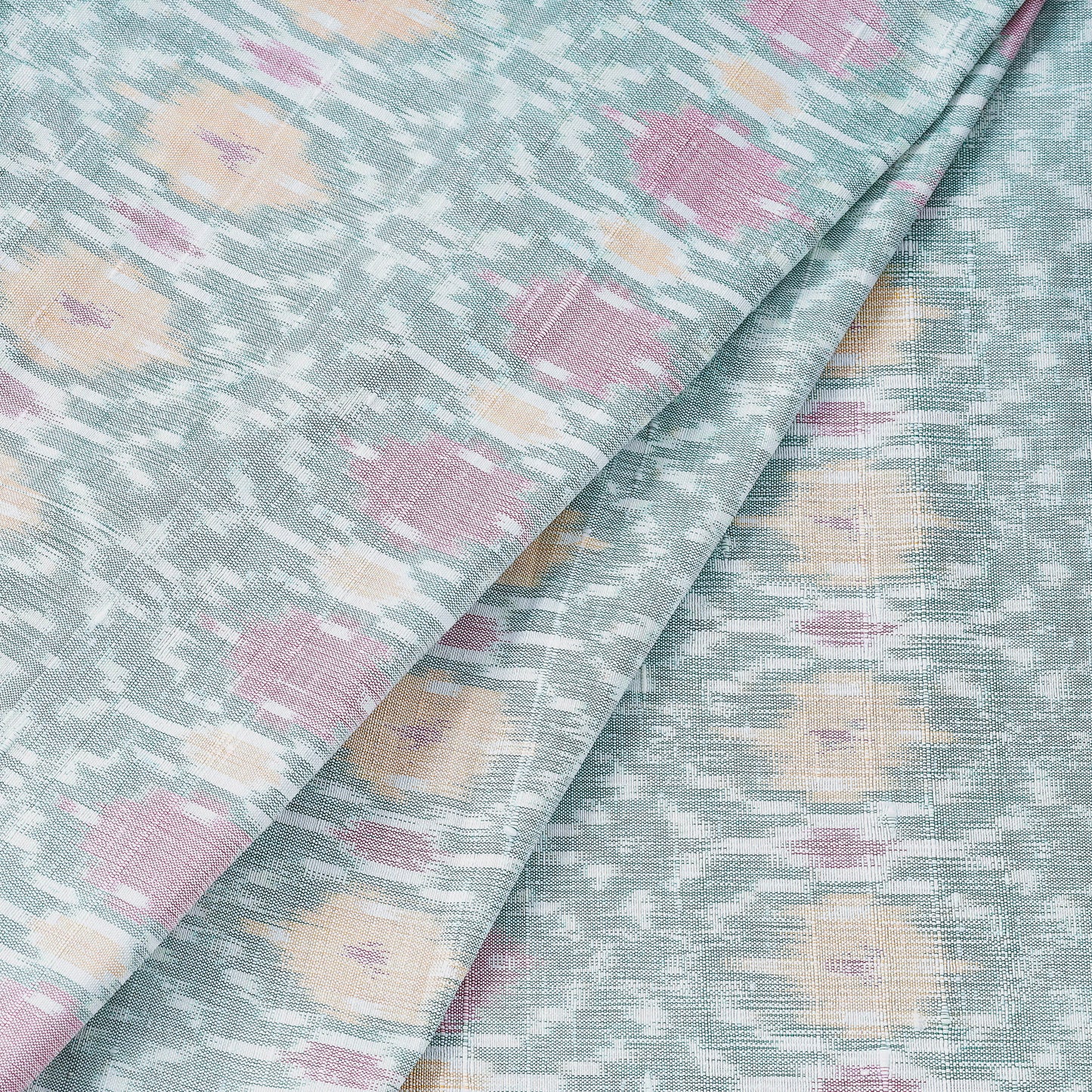 Green - Puttapaka Ikat Weave Handloom Pure Raw Silk Fabric
