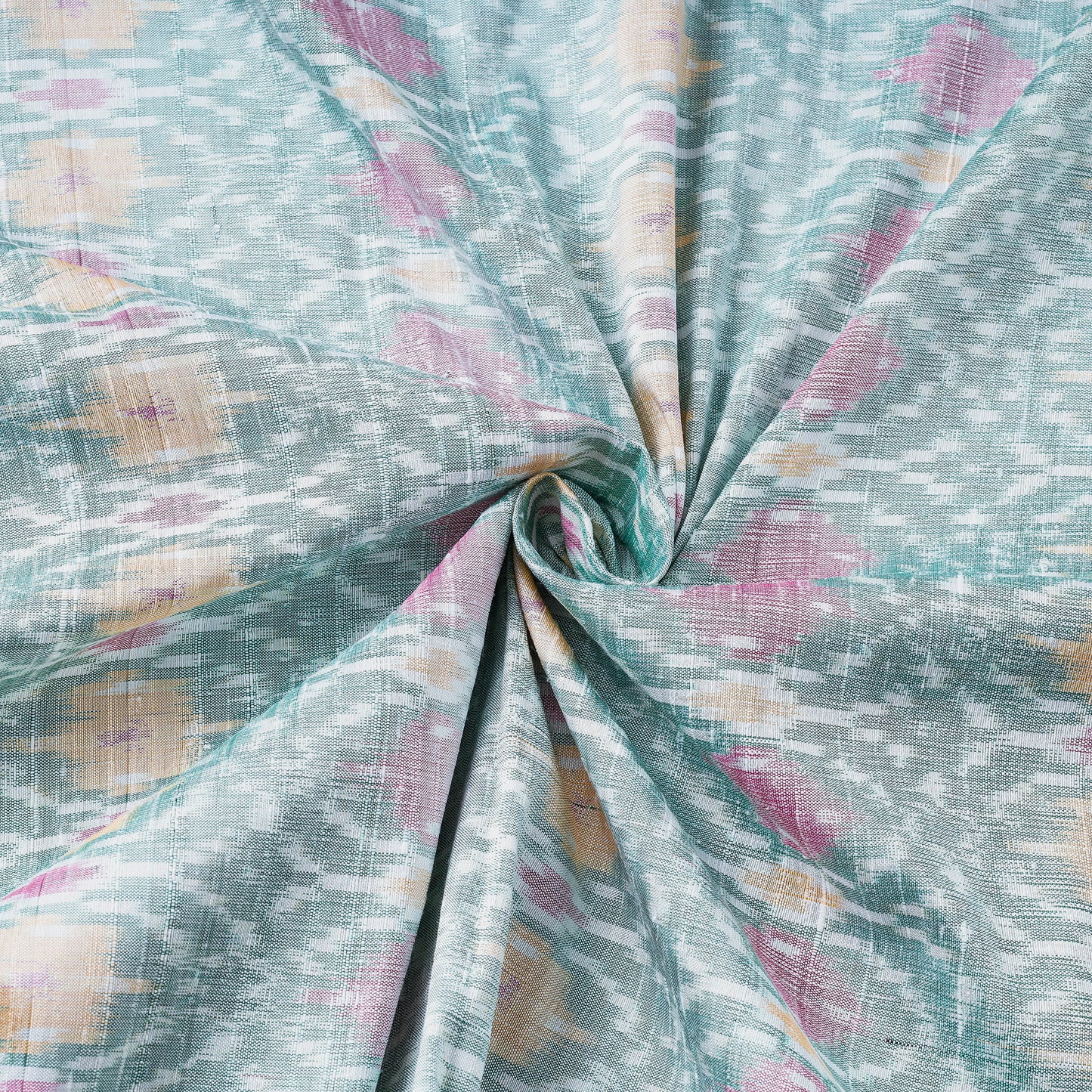 Green - Puttapaka Ikat Weave Handloom Pure Raw Silk Fabric