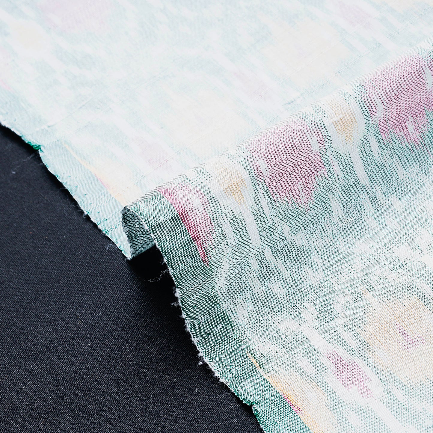 Green - Puttapaka Ikat Weave Handloom Pure Raw Silk Fabric