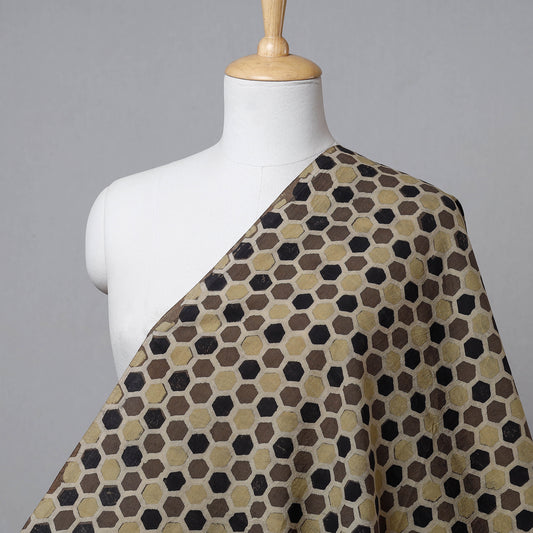 Multicolor - Tiny Hexagon Designs Ajrakh Hand Block Printed Cotton Fabric