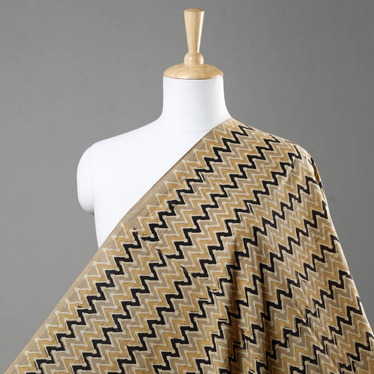 Brown - Yellow & Black Swaying Ajrakh Hand Block Printed Cotton Fabric