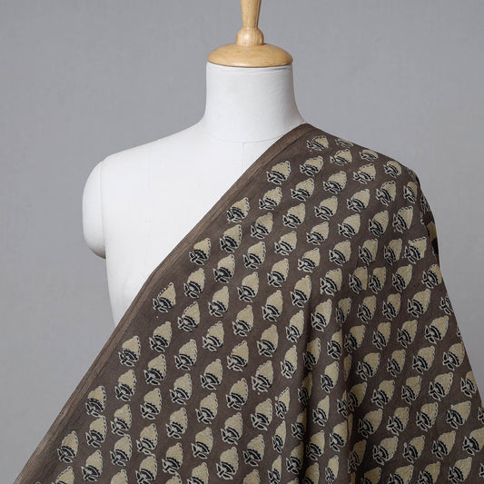 Brown - Brown Corn Boota Ajrakh Hand Block Printed Cotton Fabric