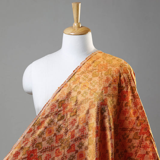 Orange - Pochampally Ikat Raw Silk Pure Handloom Fabric
