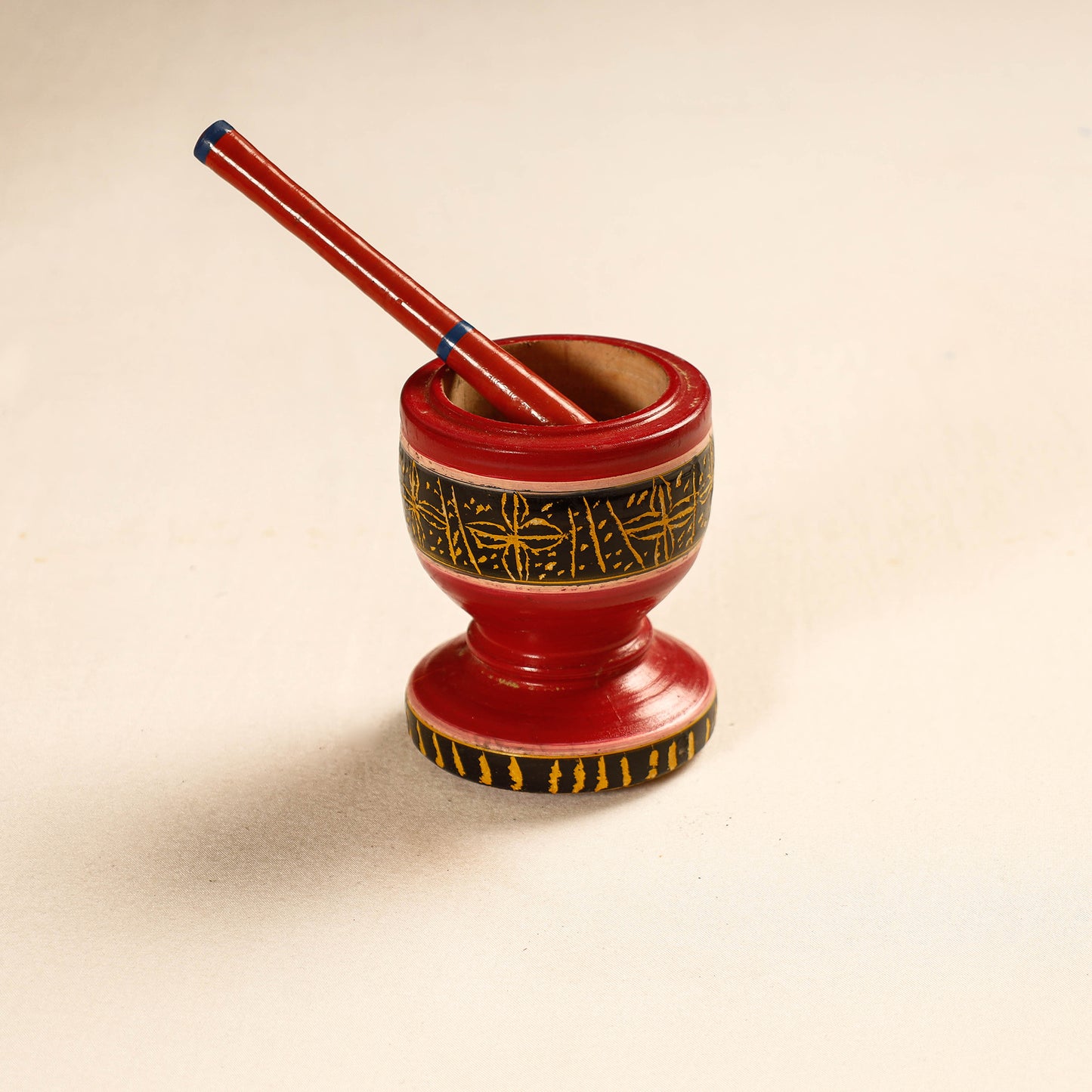 Handmade Lacquered Wooden Mortar & Pestle Set - Small