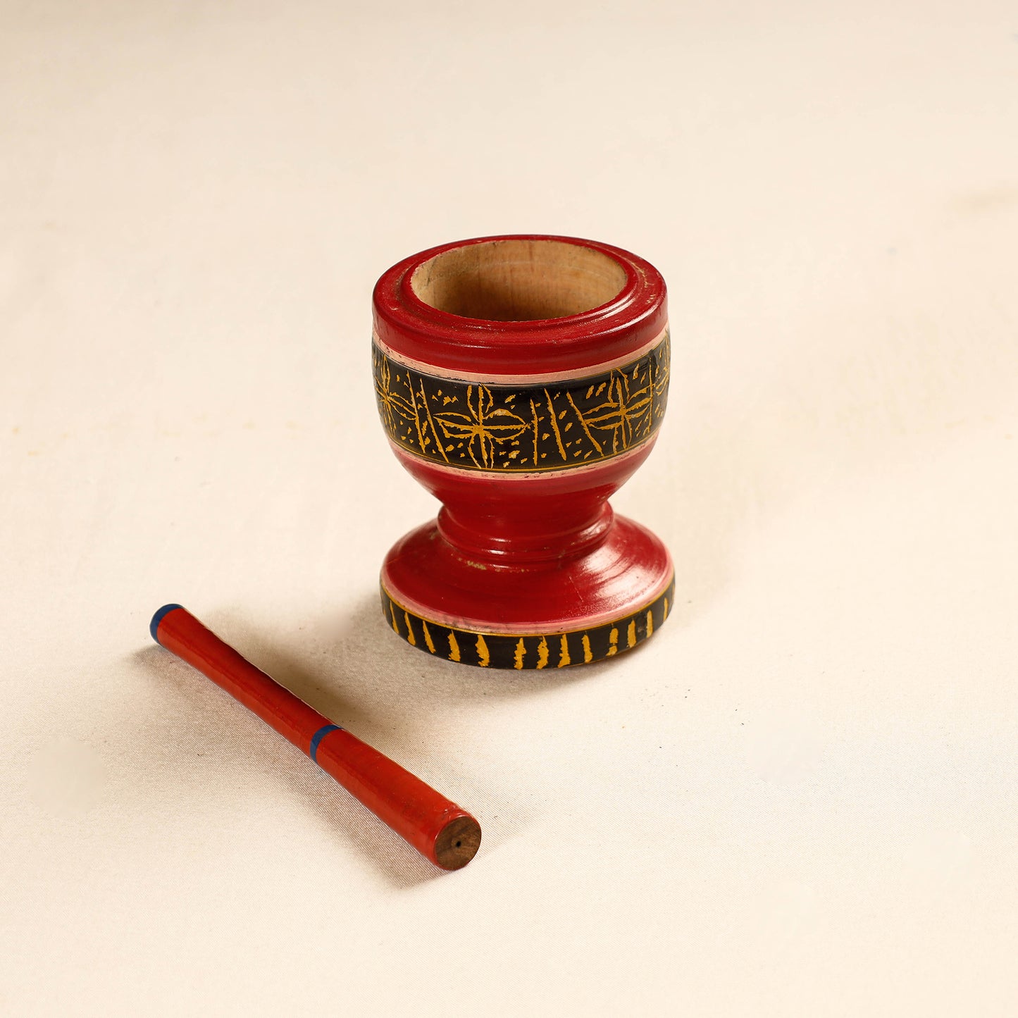 Handmade Lacquered Wooden Mortar & Pestle Set - Small