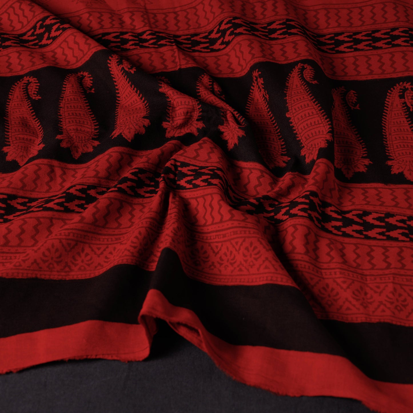 Red - Bagh Block Printed Natural Dyed Cotton Dupatta