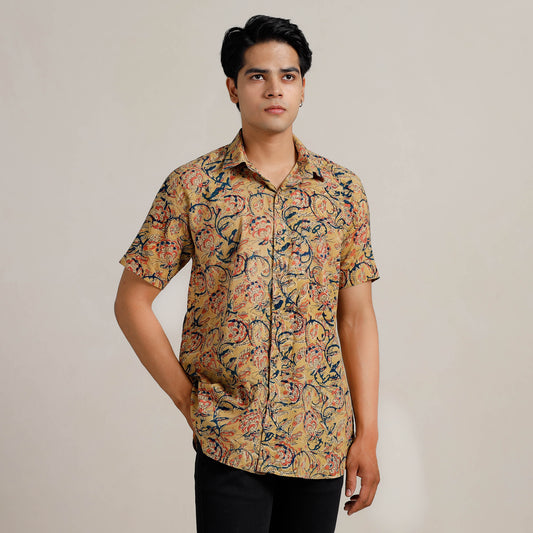Kalamkari Block Printed Cotton Men Half Sleeve Shirt 01