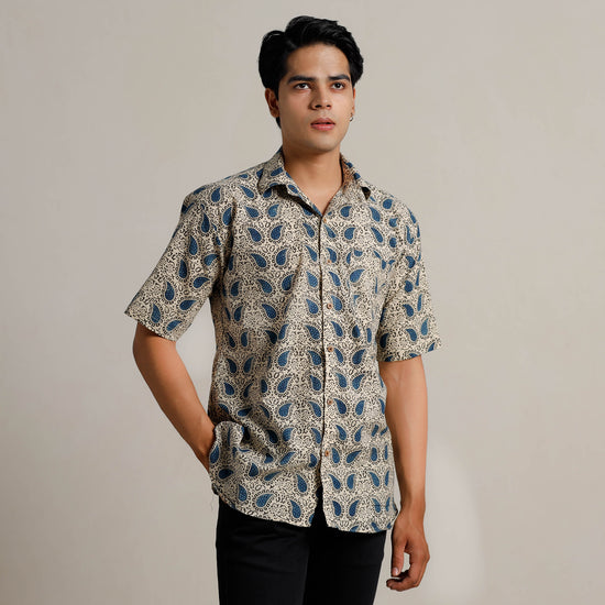 Kalamkari Block Printed Cotton Men Half Sleeve Shirt 10