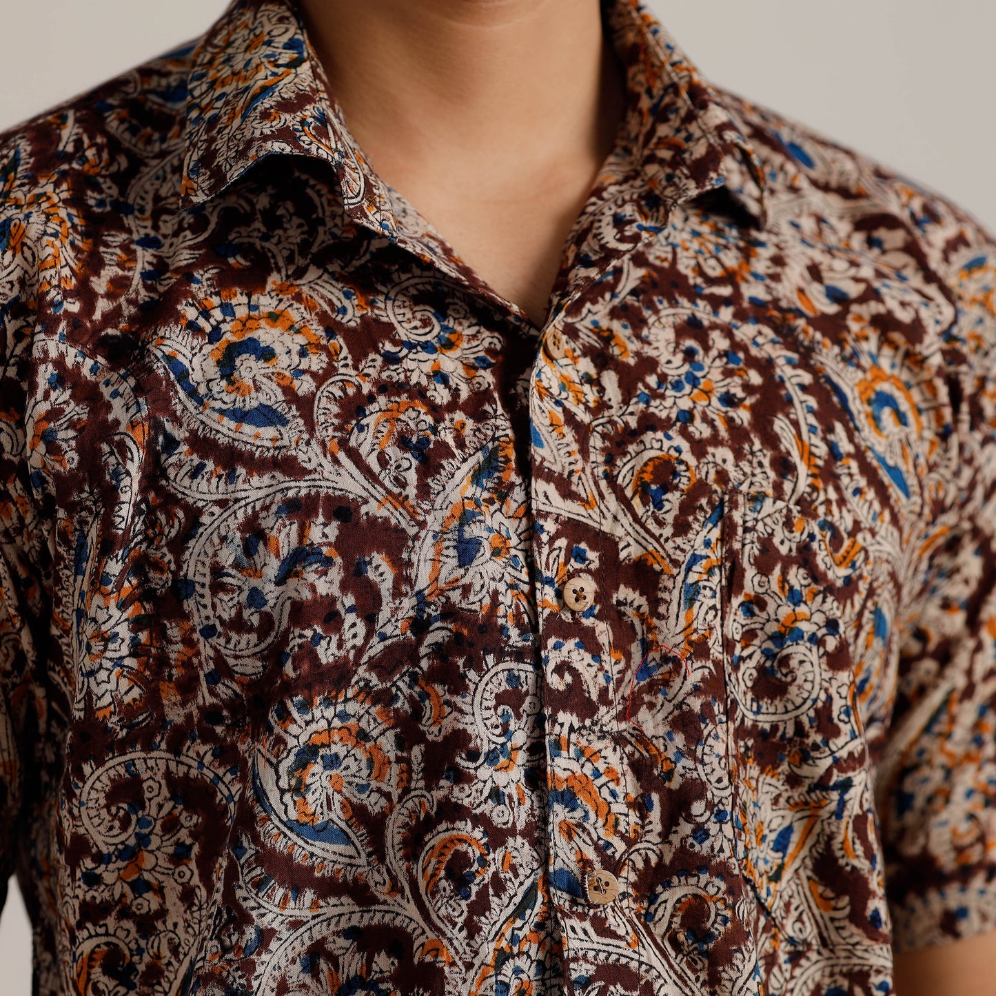 Buy Kalamkari Block Printed Cotton Men Half Sleeve Shirt 02 Online at iTokri.com