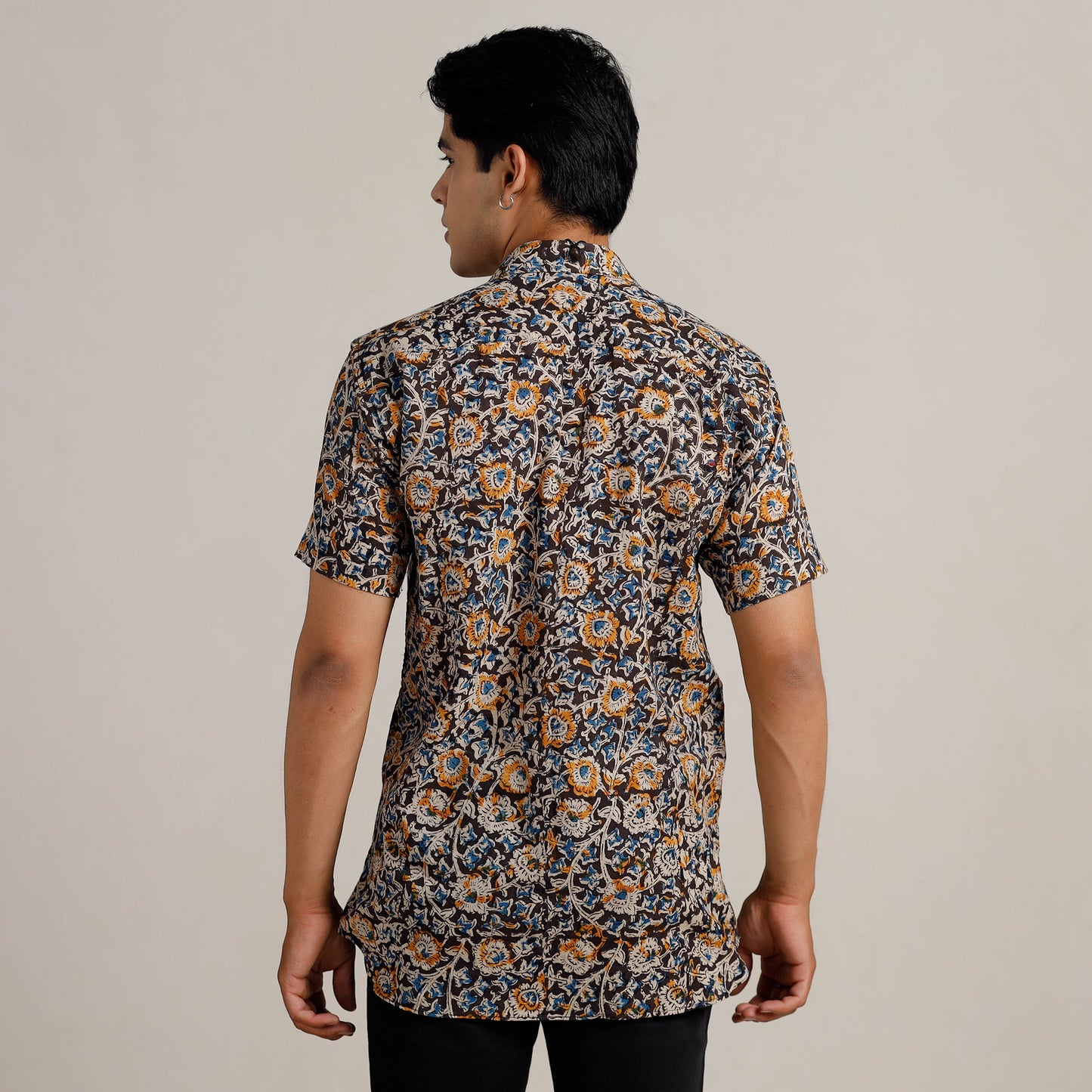 Buy Kalamkari Block Printed Cotton Men Half Sleeve Shirt 05 Online at iTokri.com