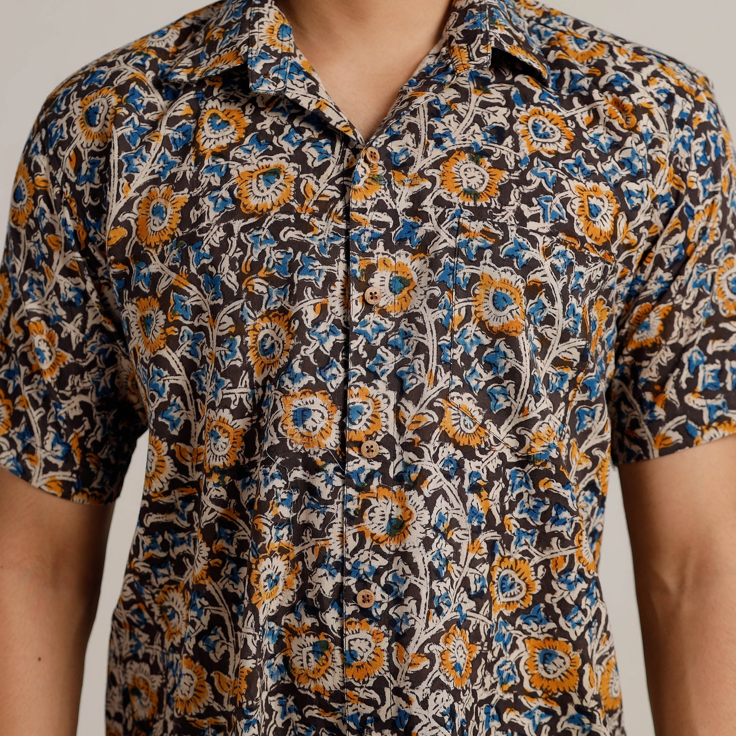 Buy Kalamkari Block Printed Cotton Men Half Sleeve Shirt 05 Online at iTokri.com