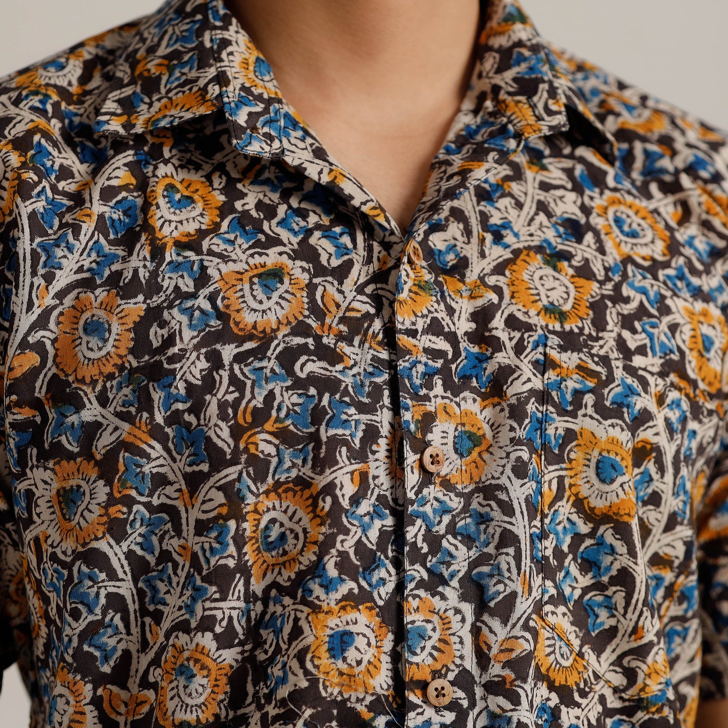 Buy Kalamkari Block Printed Cotton Men Half Sleeve Shirt 05 Online at iTokri.com