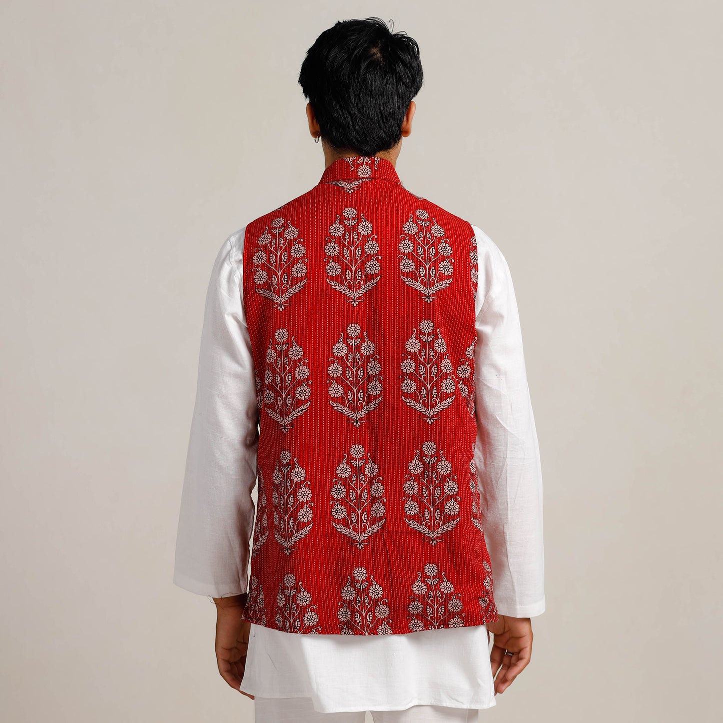 Red - Bagh Print Nehru Jacket for Men 03