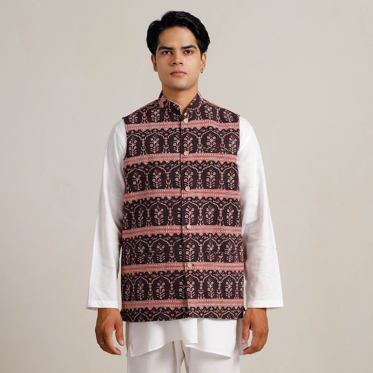 Buy Black Bagh Print Nehru Jacket for Men