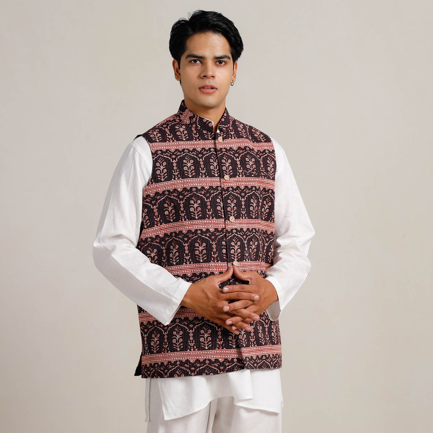 Buy Black Bagh Print Nehru Jacket for Men