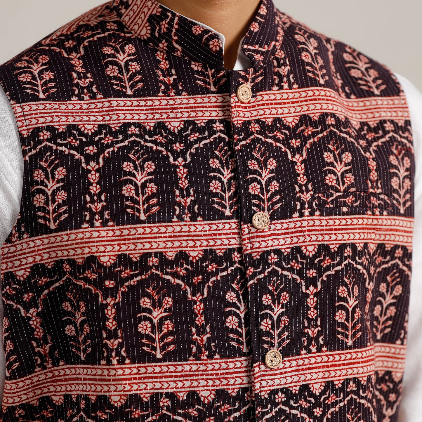 Buy Black Bagh Print Nehru Jacket for Men