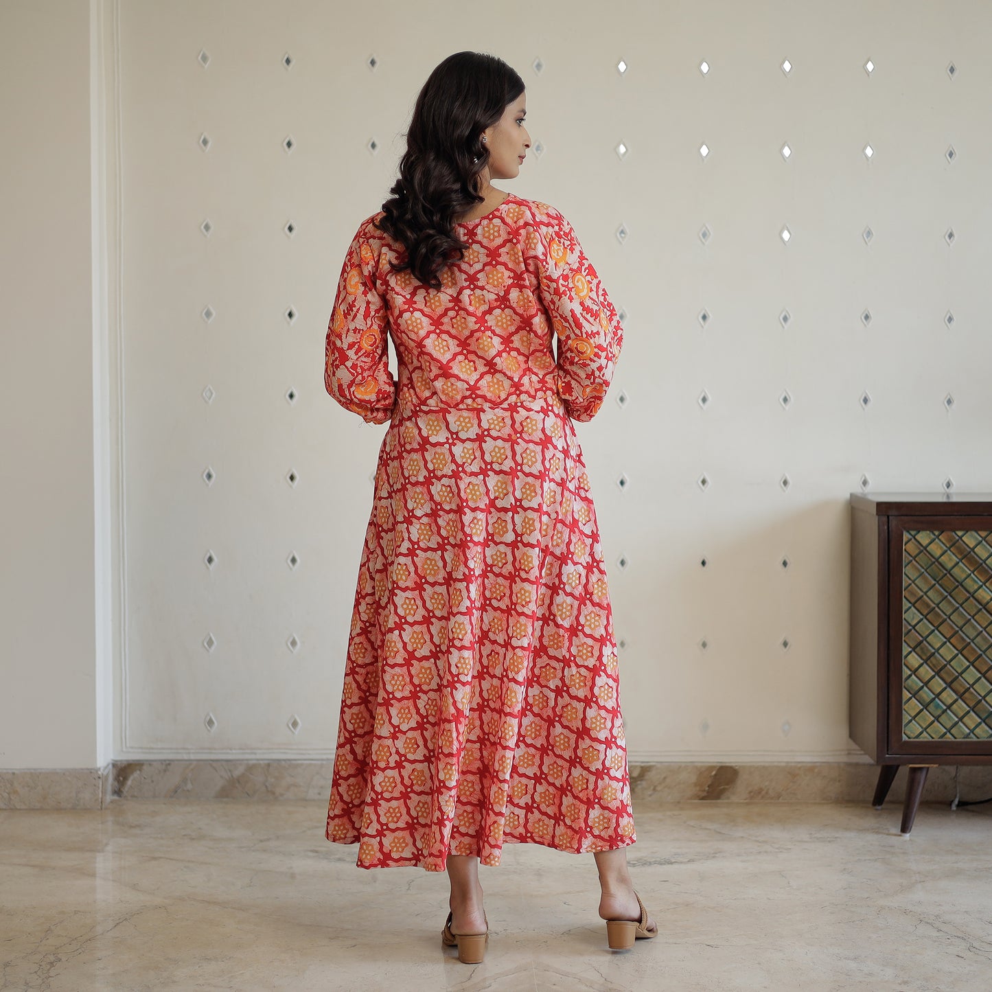 Pink - Hand Batik Printed Cotton Flared Dress 07
