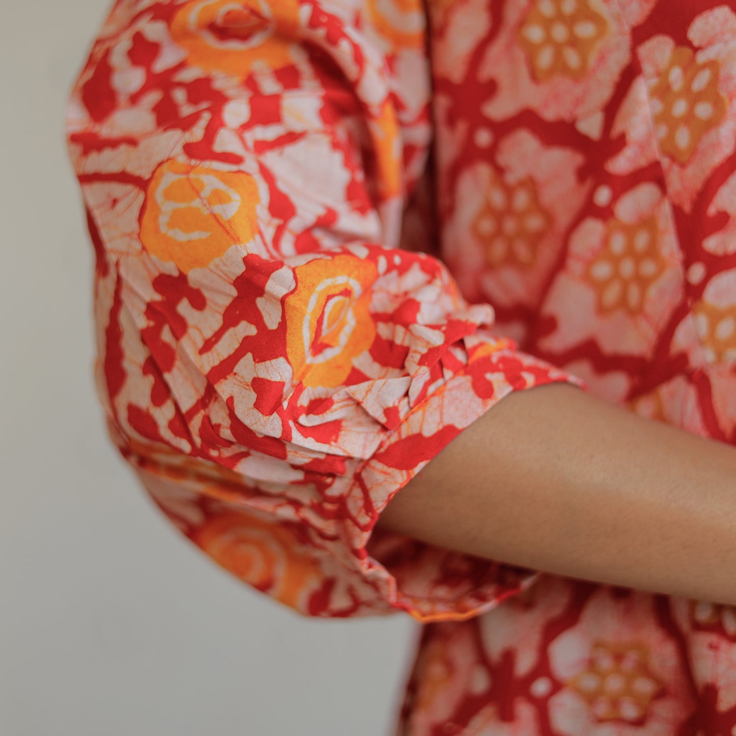 Pink - Hand Batik Printed Cotton Flared Dress 07