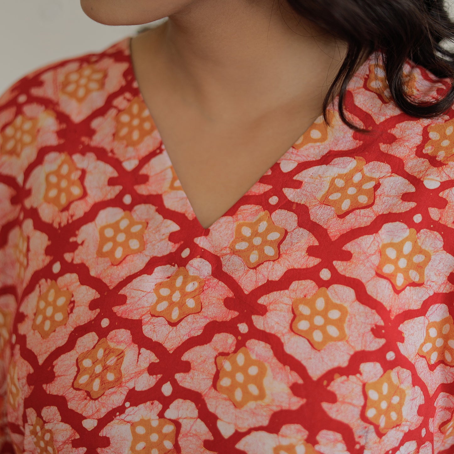 Pink - Hand Batik Printed Cotton Flared Dress 07