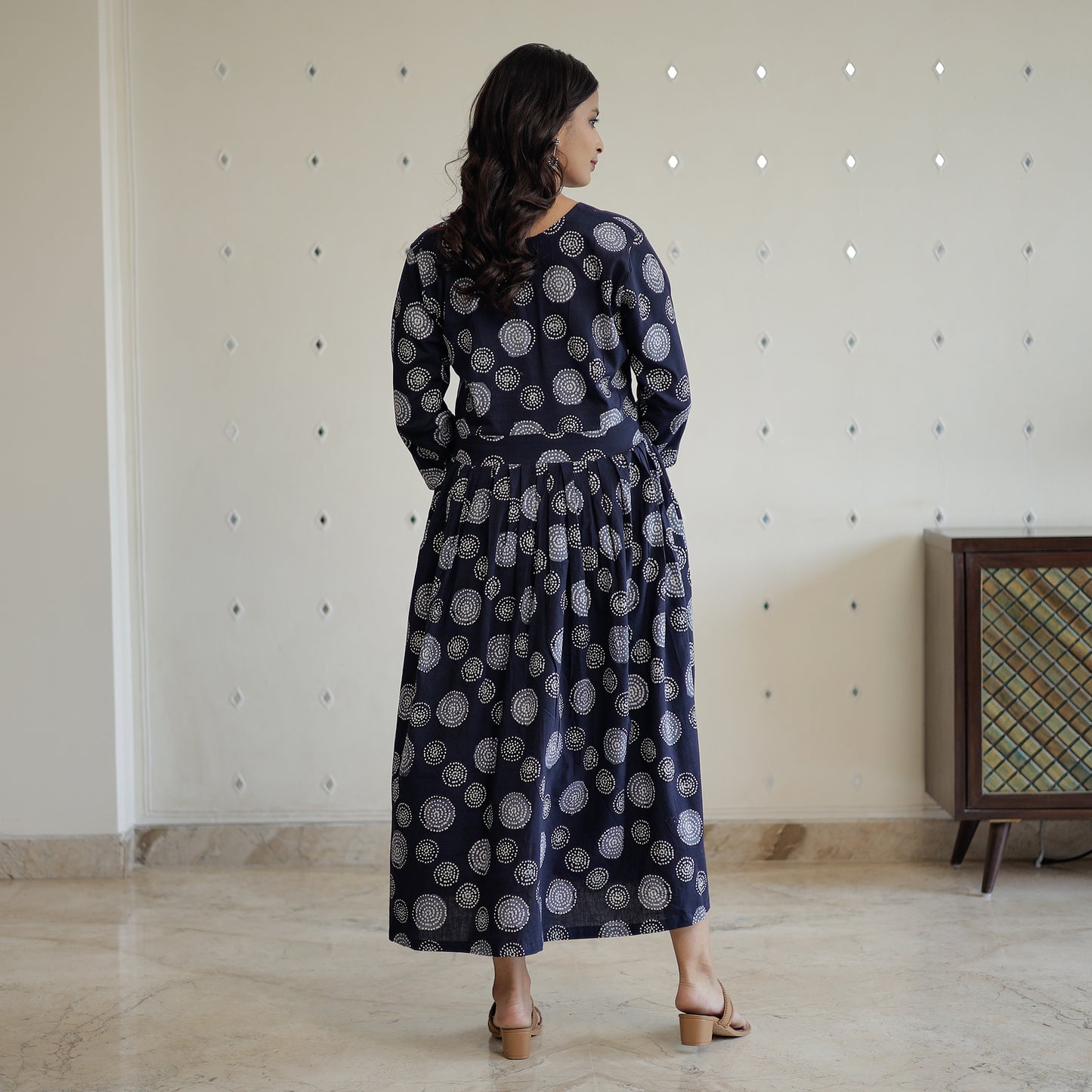 Black - Hand Batik Printed Cotton Flared Dress 03