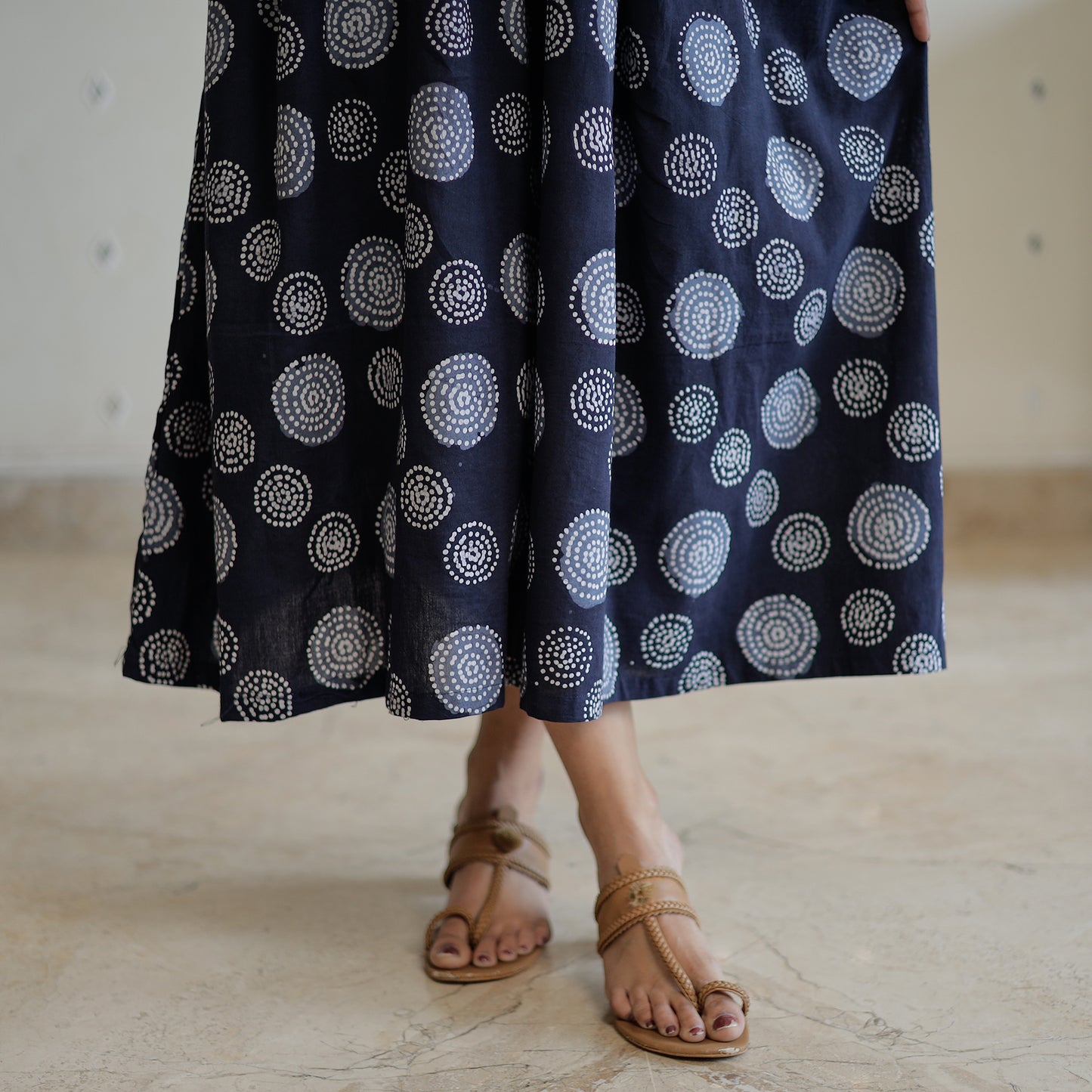 Black - Hand Batik Printed Cotton Flared Dress 03