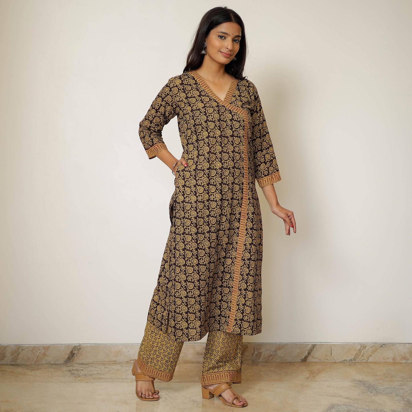 Bagh Block Printed Cotton Kurta with Palazzo & Dupatta Set 03