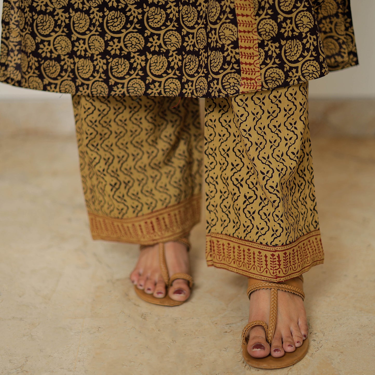 Bagh Block Printed Cotton Kurta with Palazzo & Dupatta Set 03