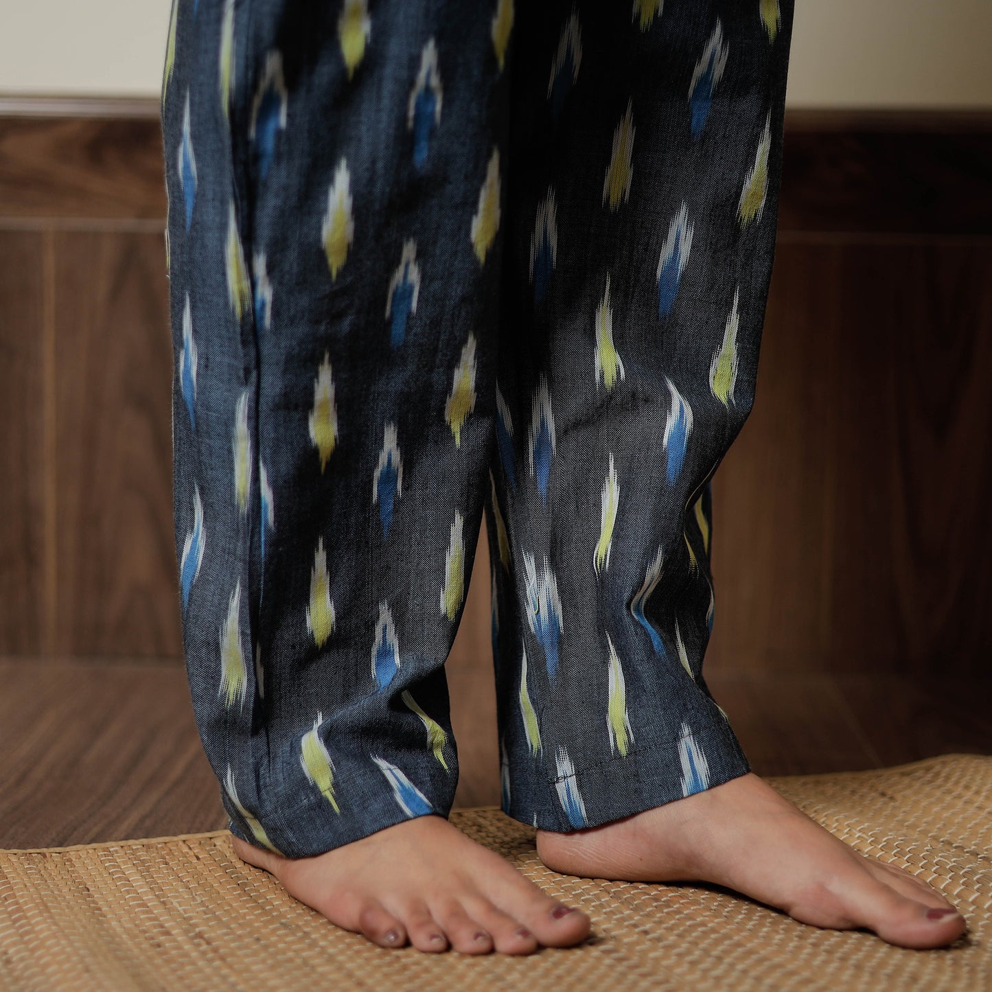 Grey - Pochampally Ikat Cotton Top & Pyjama Night Suit Set 17