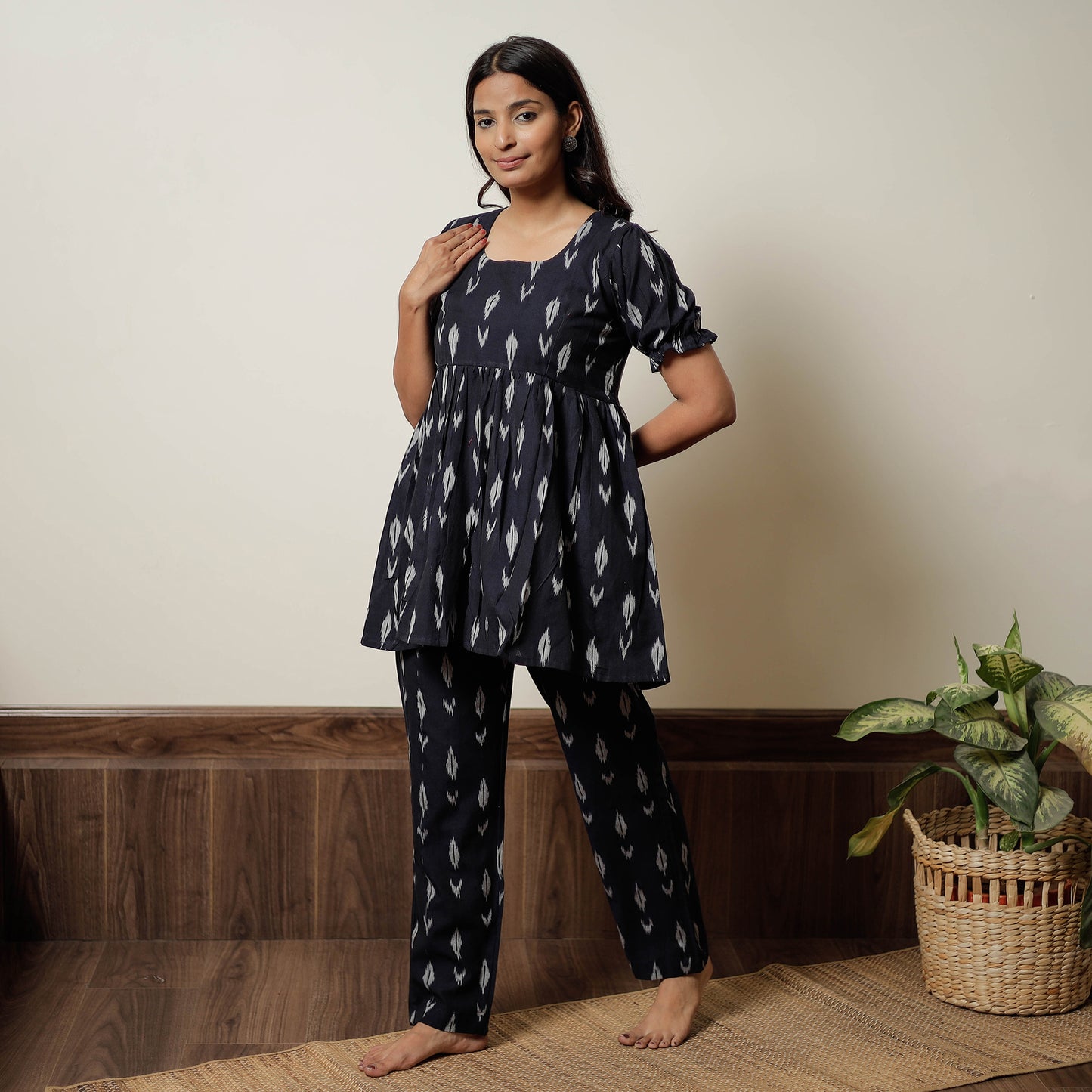 Buy Pochampally Ikat Cotton Top & Pyjama Night Suit Set 18 Online at iTokri.com