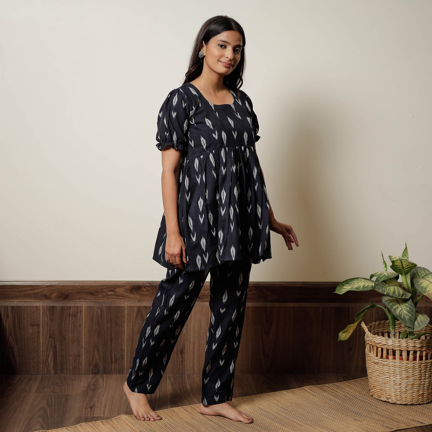 Buy Pochampally Ikat Cotton Top & Pyjama Night Suit Set 18 Online at iTokri.com
