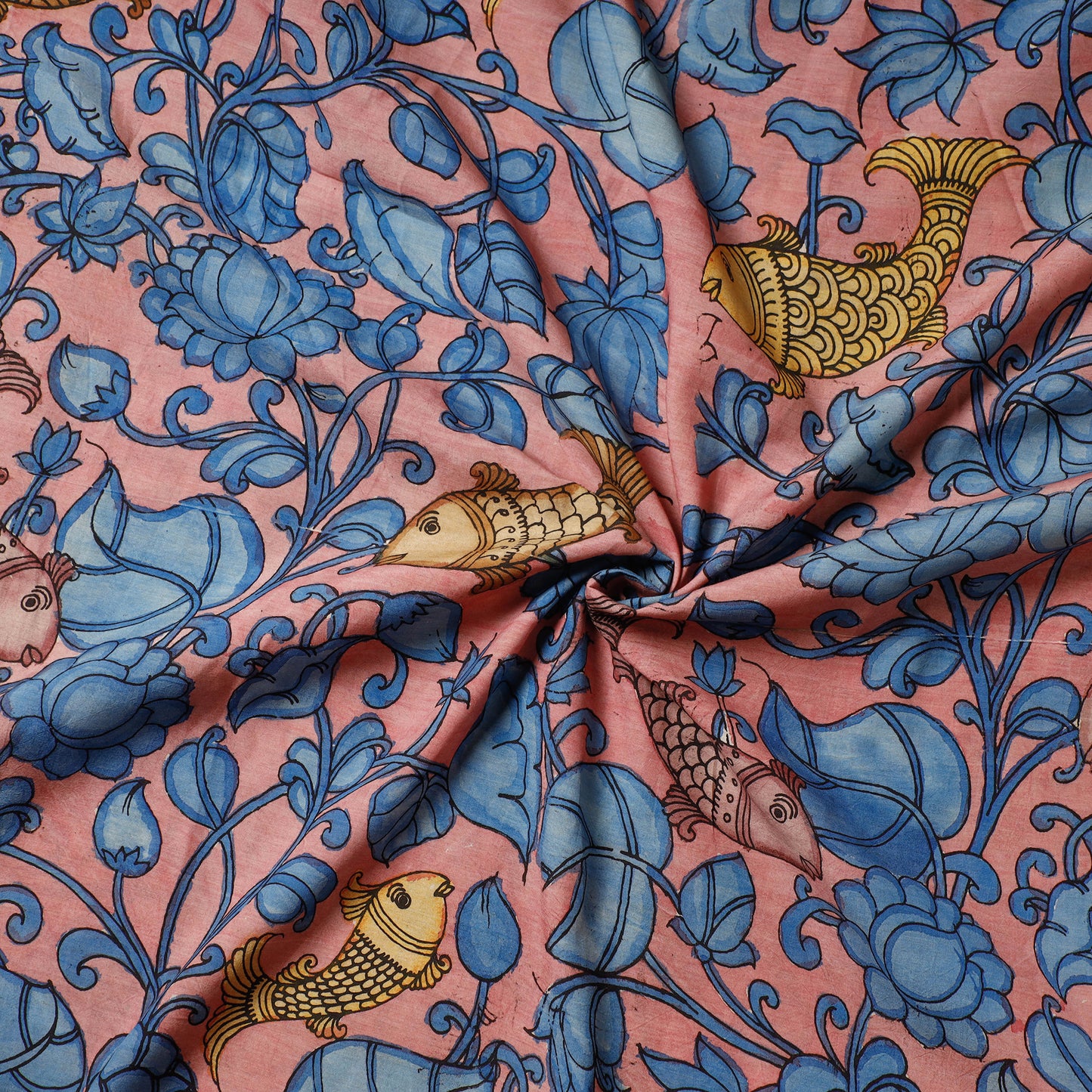 Pink - Srikalahasti Kalamkari Handpainted Pen Work Chanderi Silk Handloom Fabric