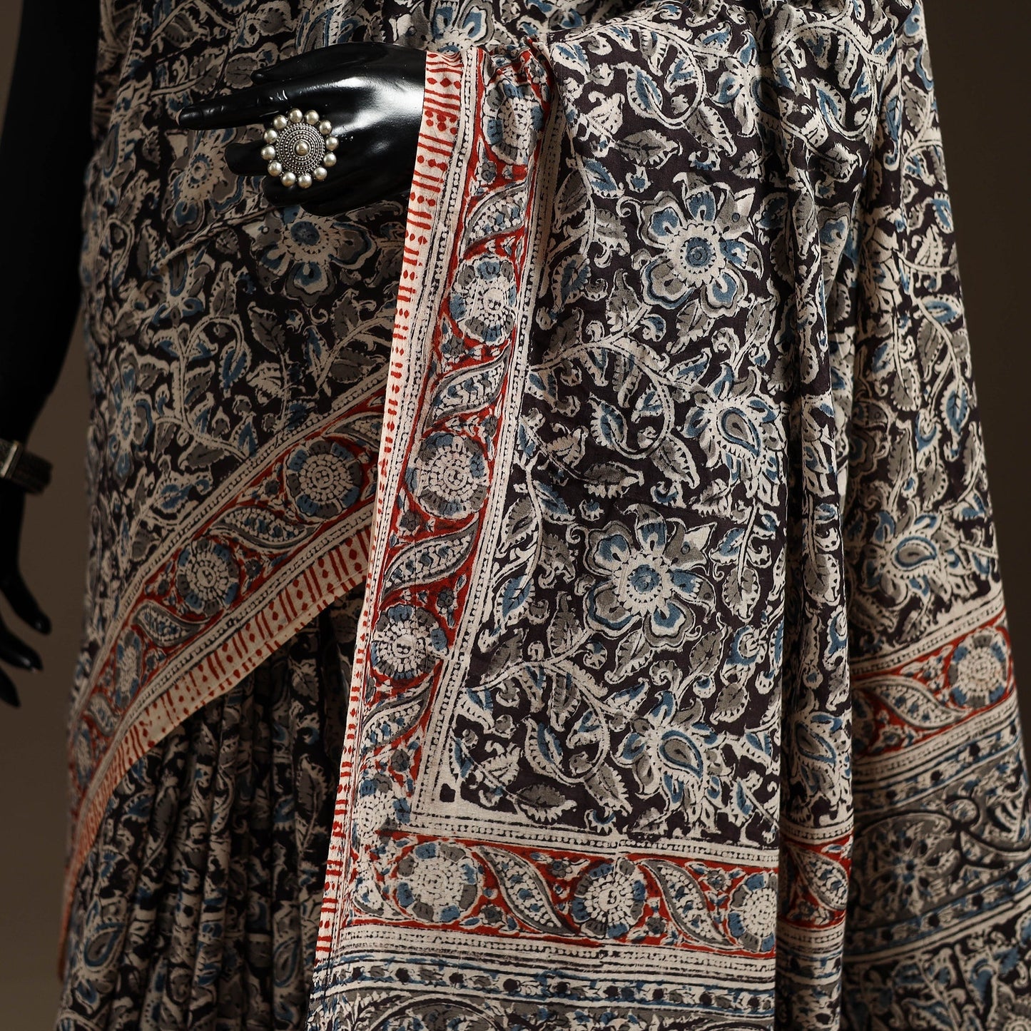 Black - natural dyed pedana cotton kalamkari saree 22