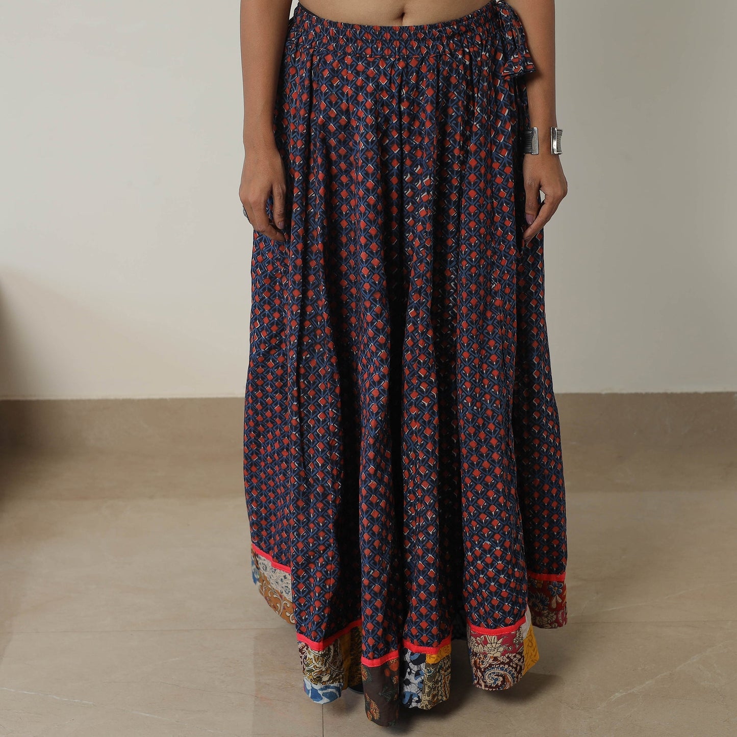 Bagru Block Printed 24 Kali Patchwork Cotton Long Skirt 42