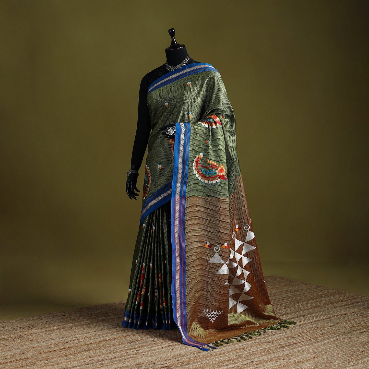 Nath work silk cotton khun saree 10 - handcrafted