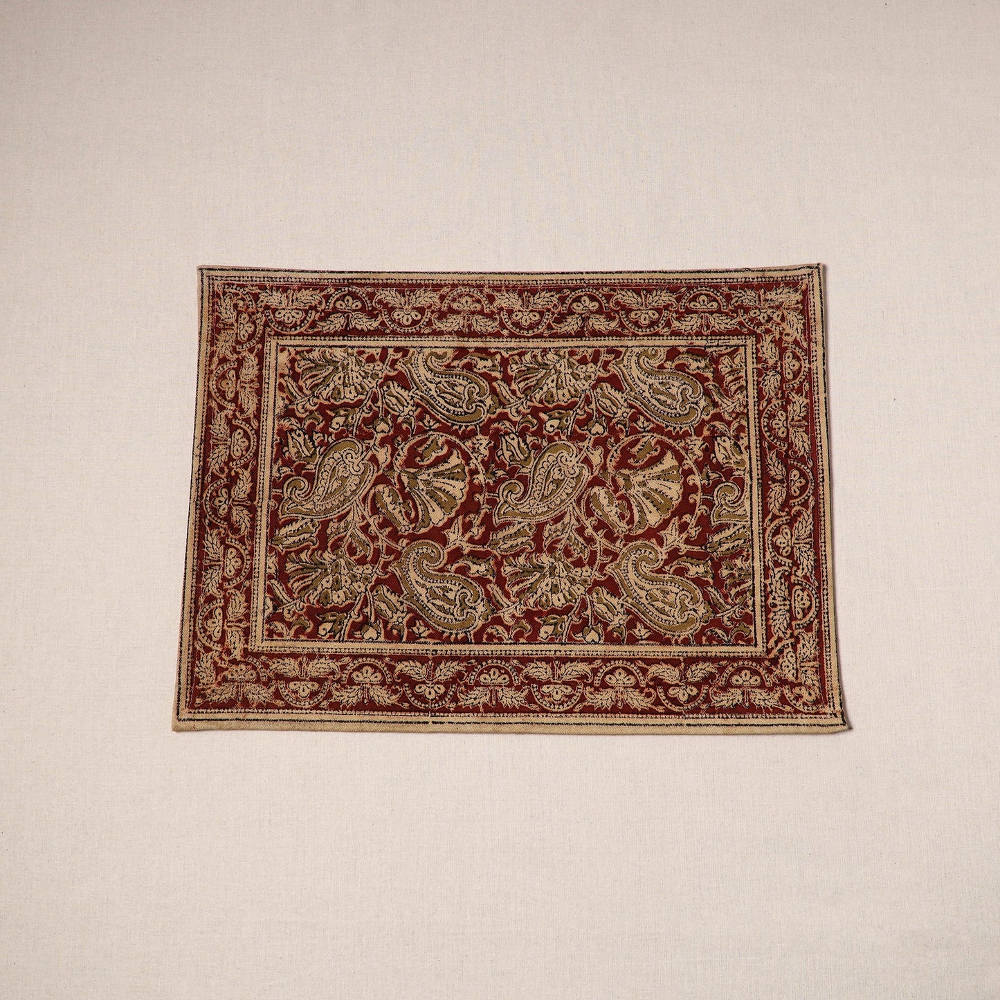 Red - natural dyed pedana kalamkari cotton table mat 12