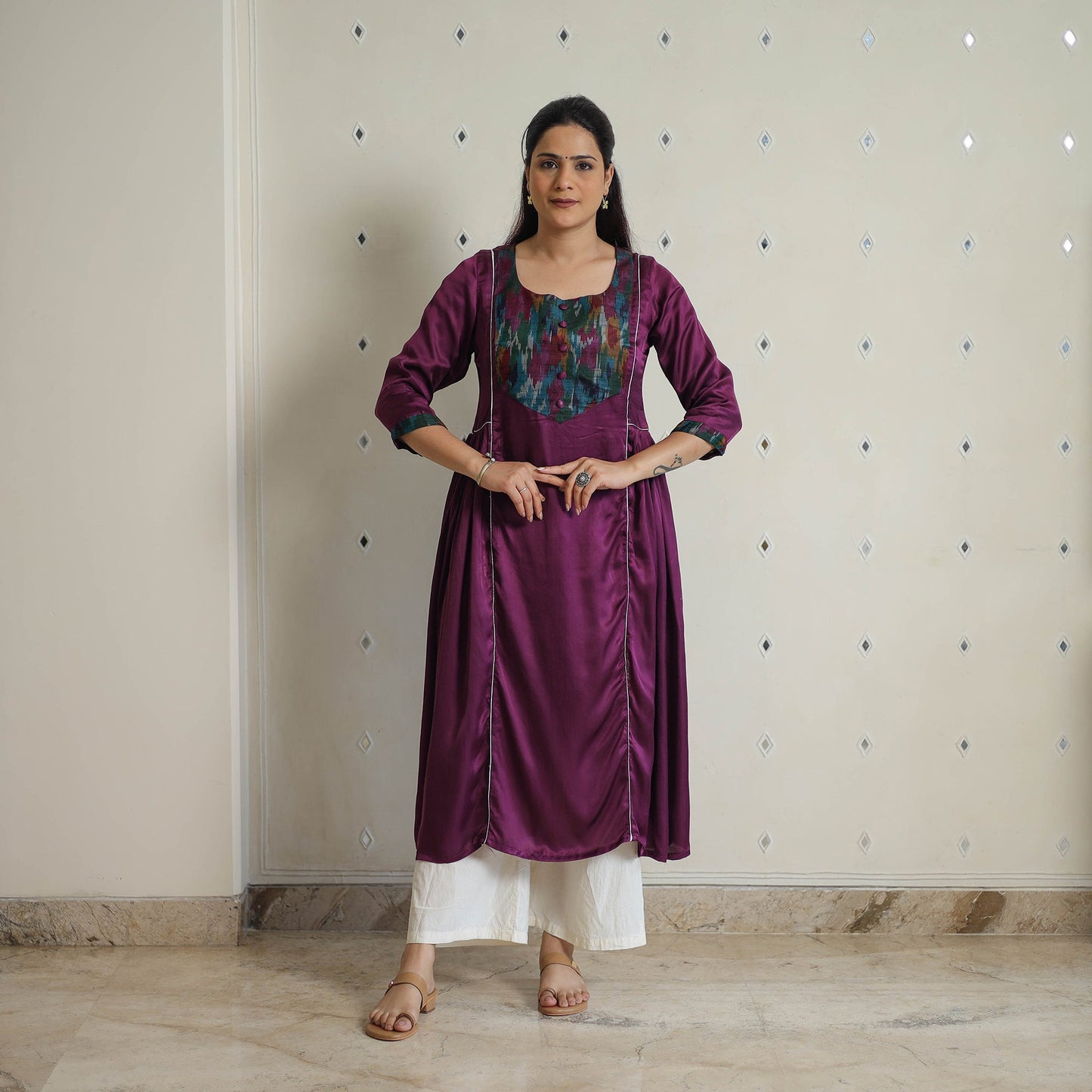 Aahana dark purple modal silk plain a-line kurta